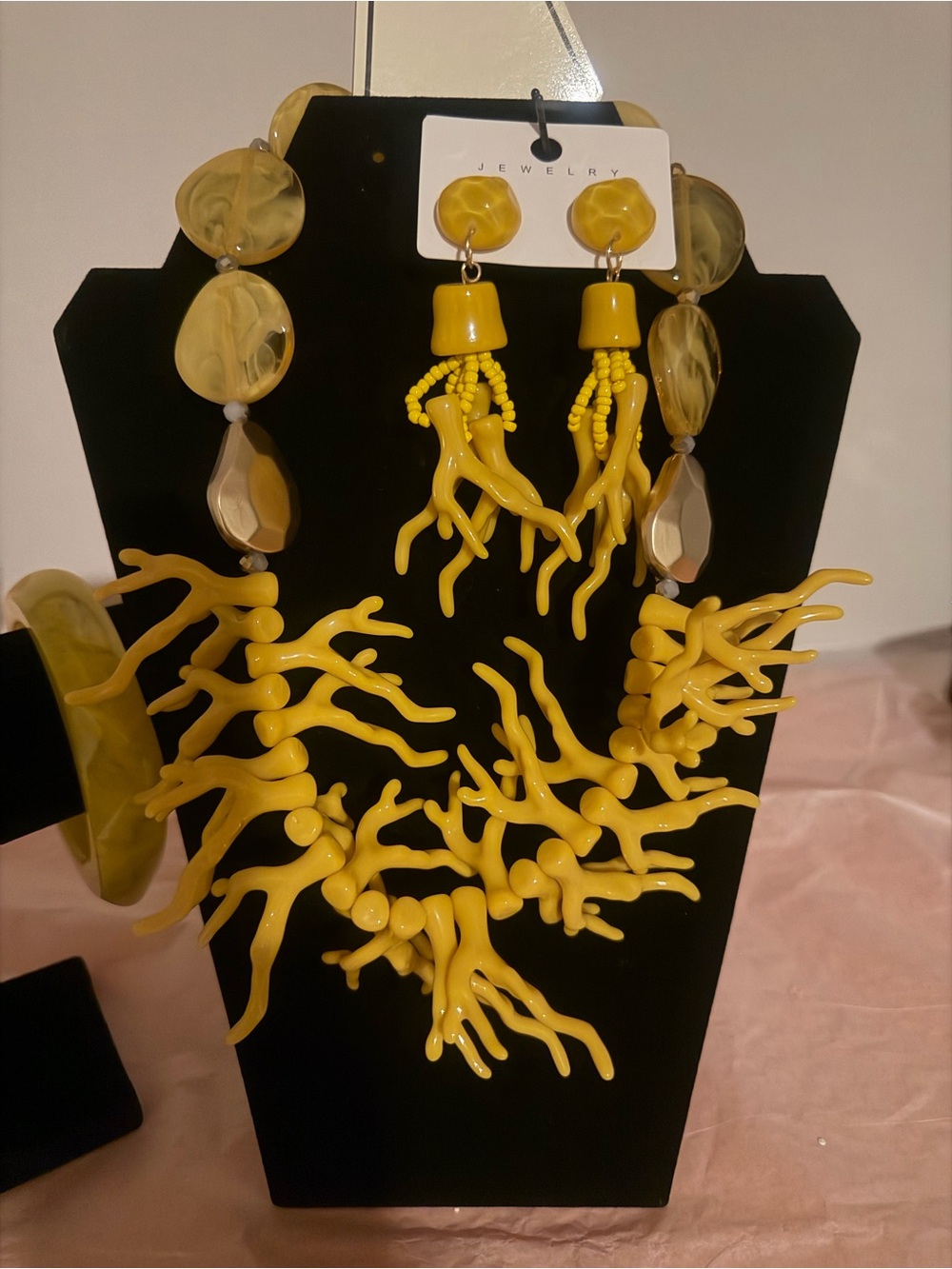 Yellow Coral-Inspired Statement Necklace,Bracelet& Earring Set - Jewelry